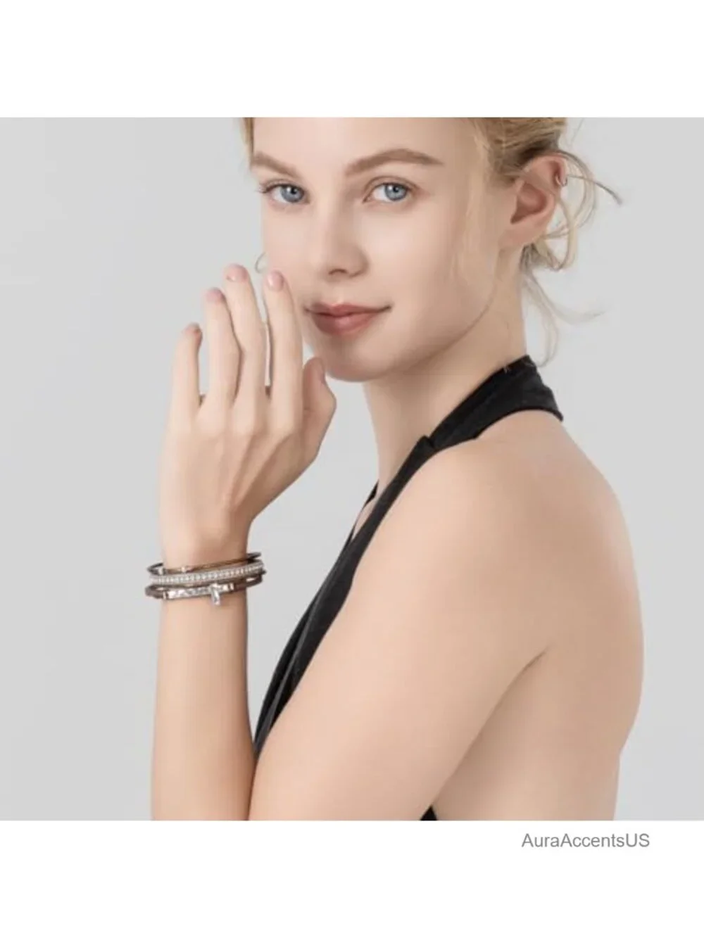 Faux Leather Cross Charm Bangle Bracelet Boho Religious Magnetic Clasp